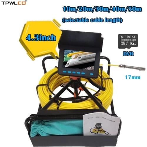 10-50m Cable 4.3inch LCD Monitor DVR Recording Pipe Inspection Video Camera System 17mm Snake Industrial Endoscope Camera