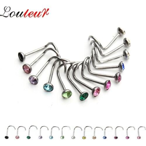 LOULEUR 20pcs/lot Stainless Steel Crystal Rhinestone Nose Rings Body Jewelry Nose Studs Hooks Body Piercing Faux Nariz Nez