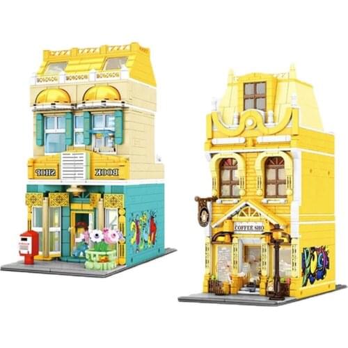 European Street View Building Blocks European Style Cafe European Bookstore Bricks 3D Model Puzzle Toys For Kids Birthday Gifts