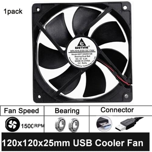 Gdstime 120X120Mmm PC Computer Case Cooler 120mm 5inch Fan 12025 DC 5V Brushless Dual Ball USB Cooling fan
