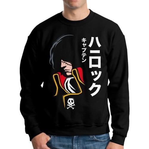 Space Pirate Captain Harlock Anime Men Hoodies Long Sleeve Leisure Cotton Crewneck Lightweight Pullovers