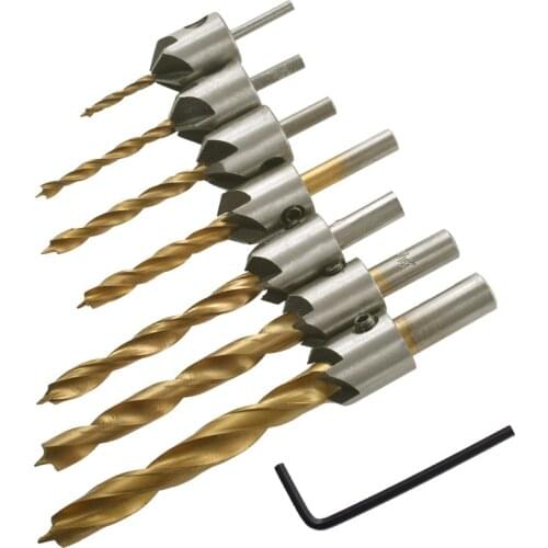 4/7pcs Wood Countersink Drill Set HSS 5Flute Drill Bits Set Carpentry Reamer Woodworking Chamfer End Milling Hole Tools 3mm-10mm