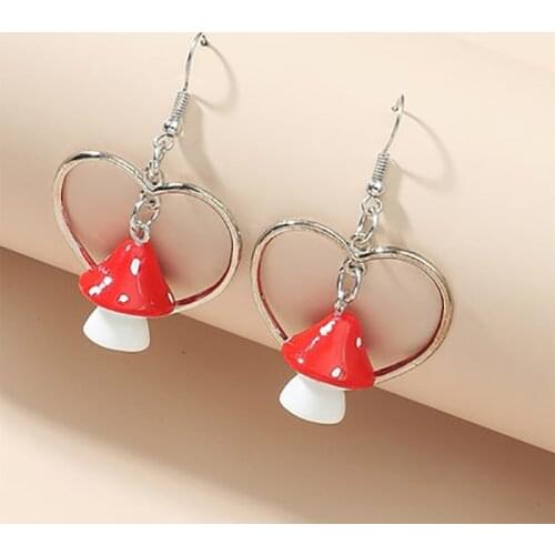 New Arrival 2021 Fashion Red Acrylic Mushroom Drop Earrings for Women Unusual Ear Rings Jewelry Punk Heart Dangle Long Earring