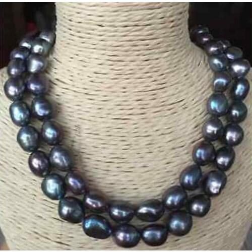 Single strand 9-10mm tahitian peacock green pearl necklace 38inch