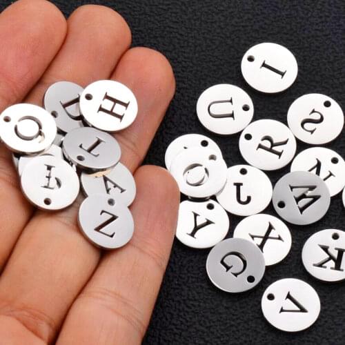 5Pcs/Lot 12mm Stainless Steel High Polished Round Initial 26 Letters Alphabet Necklace Charms A-Z DIY For Jewelry Making
