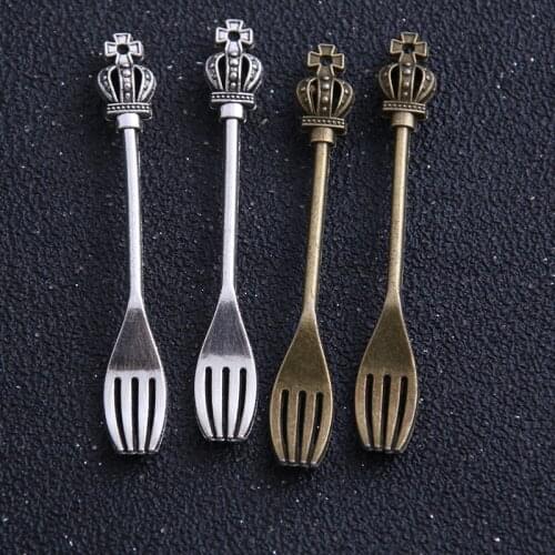 6pcs 8*60mm Two Color Crown Fork charms Alloy Suspension Pendant DIY Jewelry Bracelet Accessory