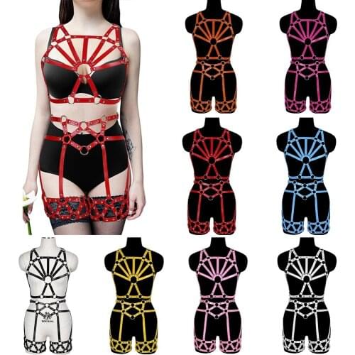 Punk Leather Harness Woman Sexy Stockings Bdsm Bondage Belt Erotic Lingerie Suspenders Cage Garter Belt Festival Clothing Rave