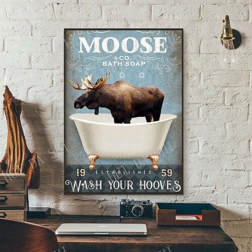 Moose & Co. Bath Soap Wash Your Hooves Poster, Moose Print, Animal Wall Art, Bathroom Decor, Love Moose Poster, Best Gift Ever