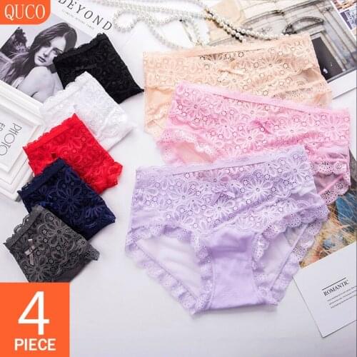 QUCO Brand Seamless Womens Underwear Low-Rise Sexy Lace Panties Women Intimates Briefs Breathable Adult Lingerie Sexy Thong Hot