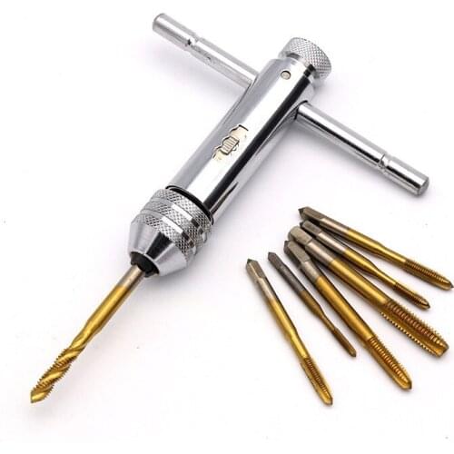Adjustable T Handle Wrench Ratchet Spanner M3-M8 Screw Taps Thread Metric Plugs Machinist Hand Tools Tap & Die Set