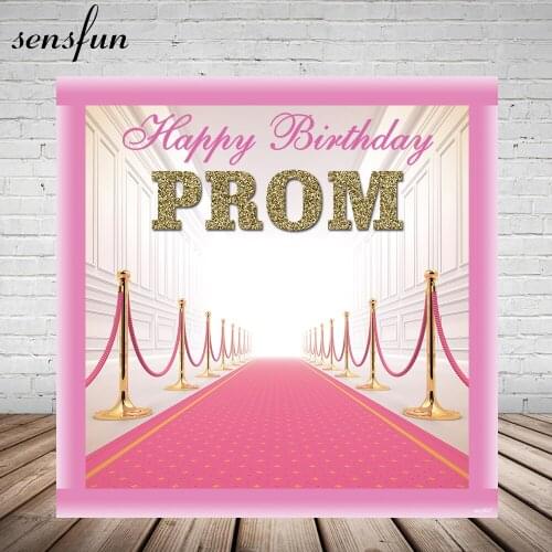 Sensfun Pink Girls Happy Birthday Party Backdrops For Photo Studio Carpet Gold Glitter Prom Photography Backgrounds Custom
