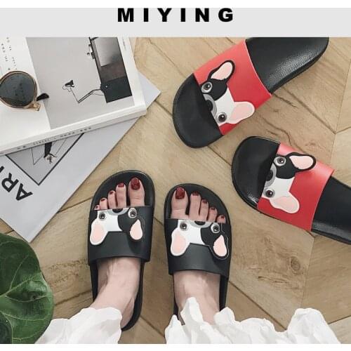 Women summer slippers cute dog Slide Sandals Beach Slides Woman Indoor Slippers Zapatillas De Mujer Kapcie Bathroom Flip Flops