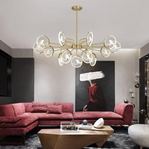 Modern and Simple All-copper Living Room Chandelier Lamp Annunciation Bird Creative Personality Chandelier