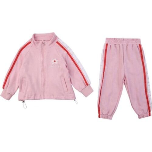 DFXD Girls Sport Suits 2020 Autumn Leisure 2PC Childrens Sets Striped Long Sleeve Zipper Coat+Pant Cotton Kids Tracksuit 2-7Yrs