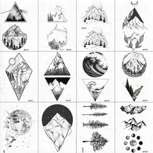 VANKIRS Men Sexy Little Arm Art Tattoos Stickers Body Neck Painting Black Tatoos Temporary Fake Women Geometric Mountains Tattoo