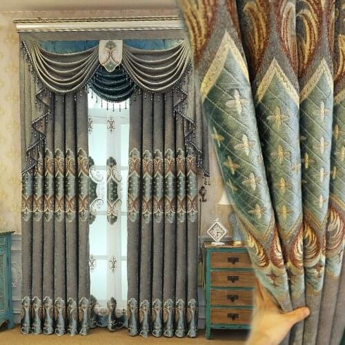 European Style Curtains Luxury Jacquard Embroidered Shading Drapery Customization Curtains for Living Dining Room Bedroom