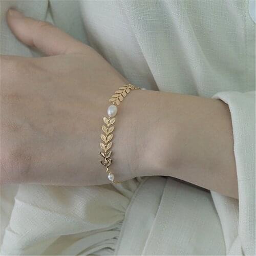 Natural Freshwater Pearl Bracelet 925 Sterling Silver Chain Golden Wheat Ears Wedding Jewelery For Women Birthday Gift