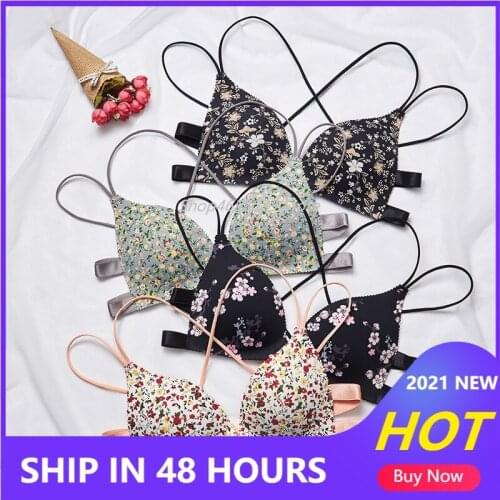 2020 New Fashion Floral Print Women Bra Front Buckle Underwear Female Seamless Cross Back Women Fashion Push Up Underwear Bras