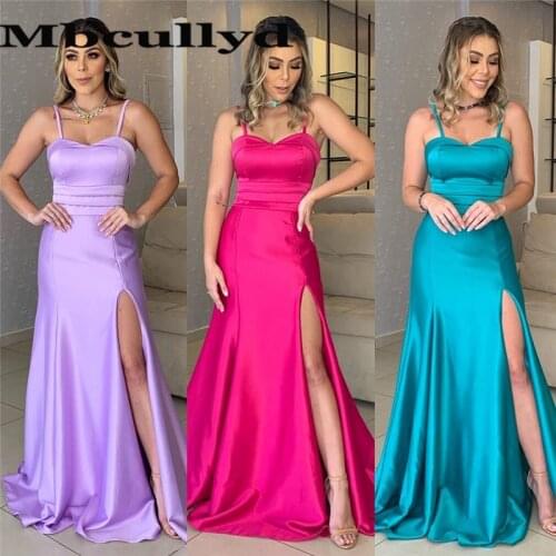 Mbcullyd Mermaid Satin Prom Dress With Split 2020 Elegant Satin Backless Long Floor Length Formal Evening Dresses Robe De Soiree