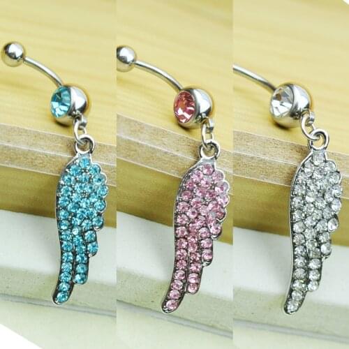 2019 Luxury Crystal Zircon Wing Pendant Belly Button Rings Anti-allergy Stainless Steel Sexy Lady Piercing Body Jewelry Gift