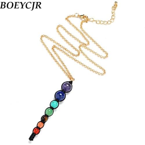 BOEYCJR 7 Chakra Vintage Pendant Necklace Handmade Jewelry Alloy Energy Pendant Necklace for Women