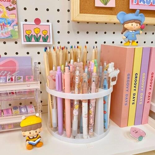 2 Floors 49 Holes Pen Holder Detachable Plastic Pen Markers Colored Pencils Makeup Brushes Holder Storage Stand Rack Organizer