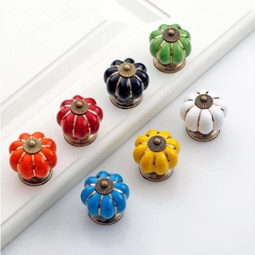 6 Pieces One-hole Pumpkin-shaped Childrens Room Furniture Drawer Cartoon Garden Ceramic Handle