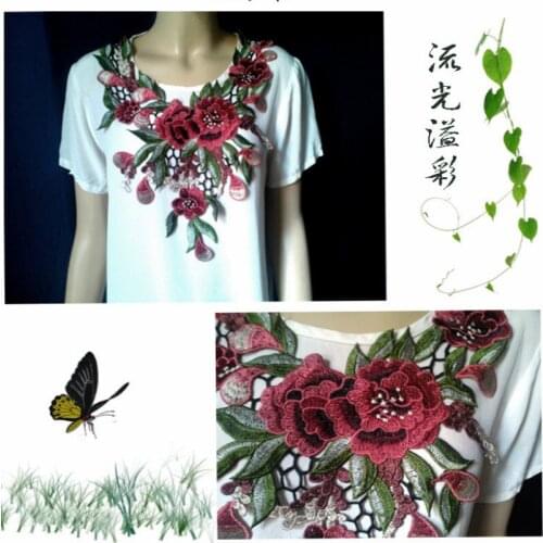 2 Pcs Embroidered lace Collar applique lace fabric 3D dress clothes sewing accessories DIY lace patch 4 Colors