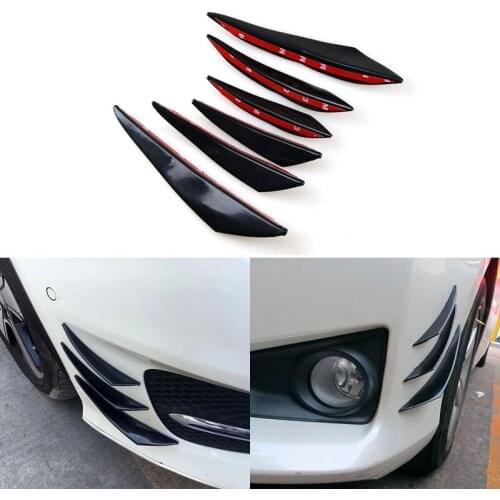 6PCS/Set Carbon Fiber Pattern Universal Front Bumper Spoiler Modified Bumper Air Knife Lip Decorative Strip Gloss Black