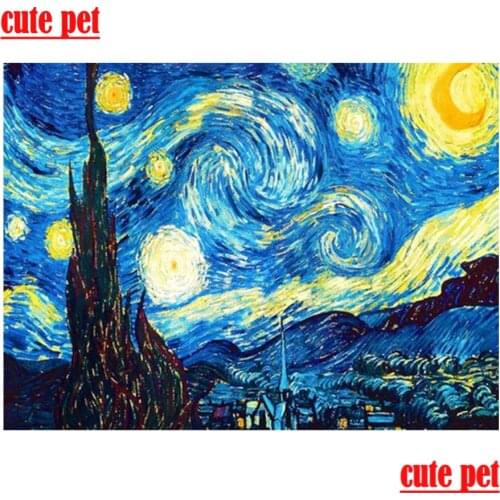 Starry Night Van Gogh DIY 5D Full Diamond Painting by 3D diamond painting full round rhinestones embroidery home decoration