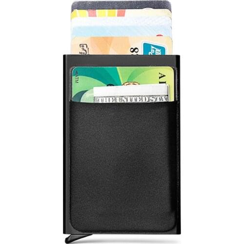 Aluminum Wallet Card Holder with Back Pocket RFID Blocking Mini Slim Metal Wallet Automatic Pop Up Credit Card Coin Purse