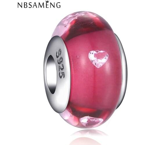 Authentic 100% 925 Sterling Silver Love Cerise Murano Glass Charms Red Black Cute Mouse Beads Fit Bracelets DIY Jewelry