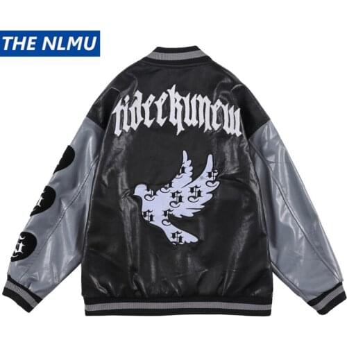 Hip Hop Baseball Jacket PU Leather Varsity College Coat Letter Embroidery Jackets Mens Harajuku Streetwear Clothes WE321