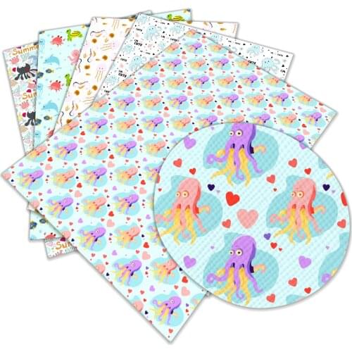 Cartoon Octopus Pattern Faux Leather Fabric For Earrings Bag Belt Wallet Material 30X136CM