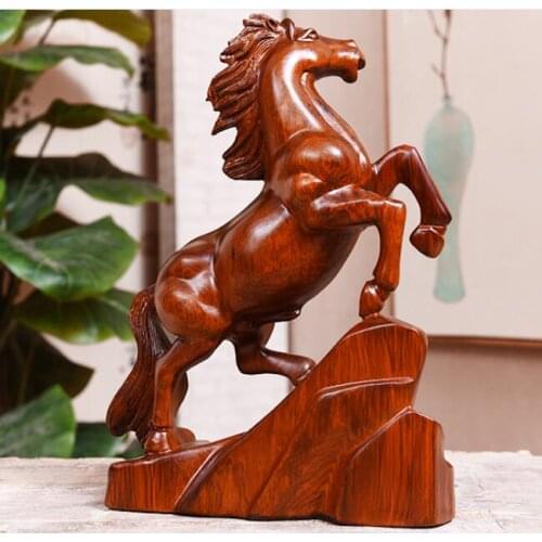 Carved wooden horse odiac yellow flowers pear solid wood furniture office rosewood home decoration statue factory direct selling
