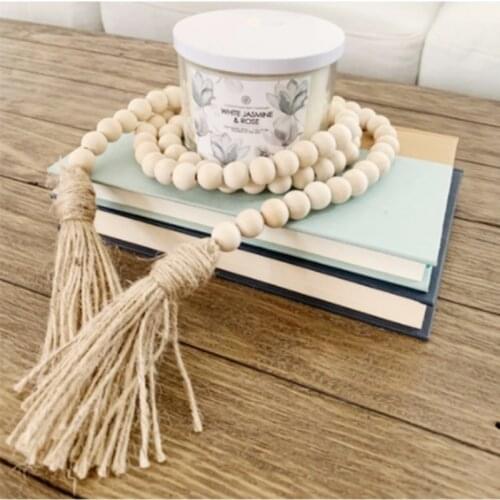 Wood Bead Garlands DIY Wooden Home Decoration Handmade Garland With Jute Rustic Tassel Rattan Macrame Wall Hanging For Boho Gift