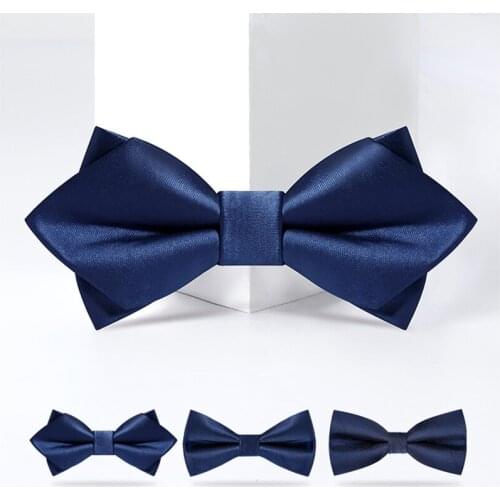 Designer Brand Fashion Two Layer Bowtie For Men High Quality Groom Wedding Party Butterfly Bow Tie Set Pocket Gift Box Navy Blue