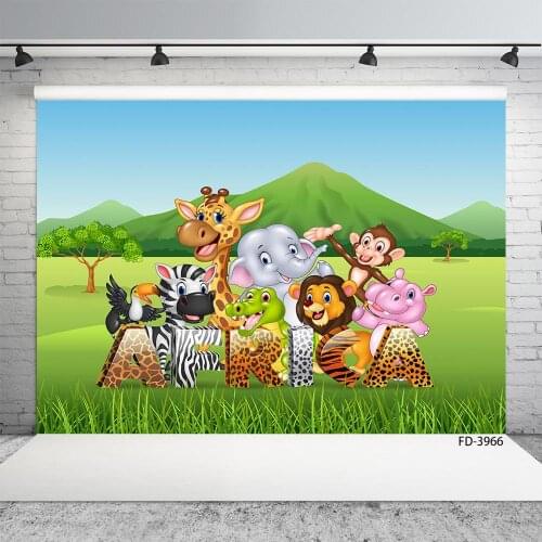 Cartoon Prairie Animals Photo Backdrops Vinyl Cloth Backgrounds for Children Baby Birthday Party Photoshoot Photography Props