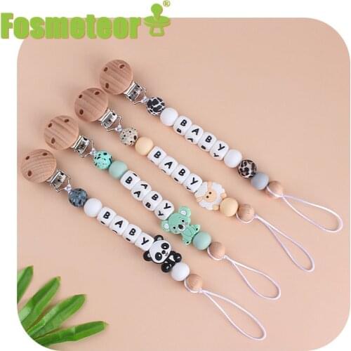 Fosmeteor 1pcs Pacifier Chain Mini Animals Silicone Teether Rodent Nipple Holder Personalized Alphabet Beads For Baby Gift