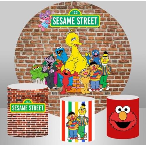 Brick Wall Kids Birthday Party Background for Photography Newborn Cartoon Sesame Street Photo Studio Party Decor Round Backdrop