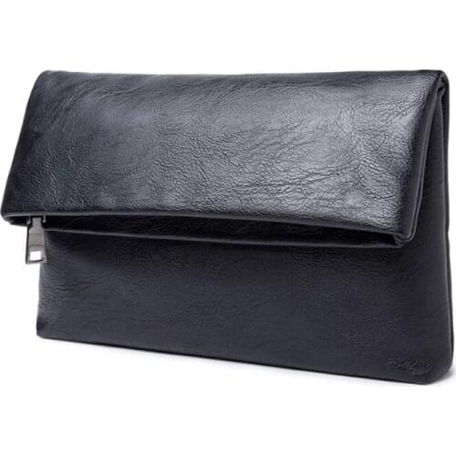 Latest Leather Men and Women Clutch Bag Folding Handbags Zipper Wallet Women Envelope Bag Men Business Documents Bag Long Purse