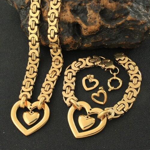 Fashion Stainless Steel Vintage Heart Necklace And Bracelet Earrings Jewelry Sets For Woman Girls Joyas Store SGEEACCF