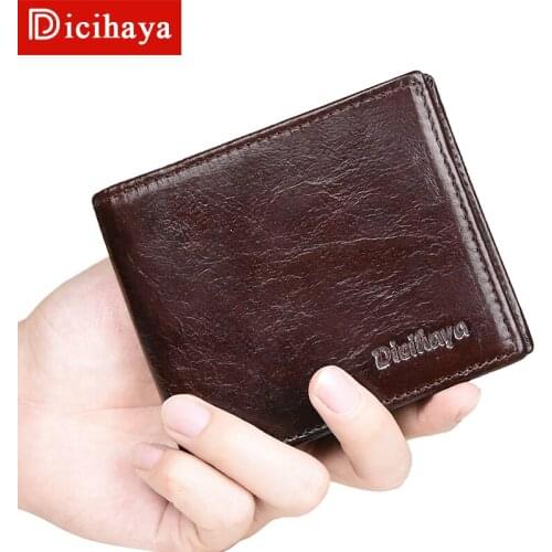 DICIHAYA Male Genuine Leather Wallets Vintage Coin PocketBag Short Designer Rfid Wallet Purse Man More Card Holder Walet For Men