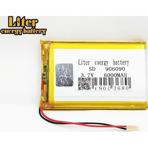 3.7V polymer lithium battery 906090 6000MAH Large Capacity Rechargeable Li-ion Cells With PCB For DVD Tablet GPS Electric Toys