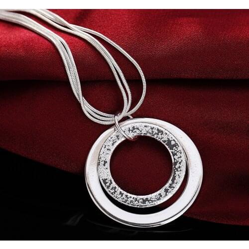 Fashion 925 Sterling Silver Necklace Round Pendant Multi-Layer Snake Chain Necklace Clavicle Chain For Women Jewelry Gifts