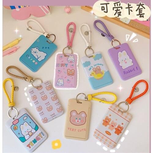 New 1PC Kawaii Korean Bear Bunny Animal Keyring Cartoon ID Card Case Key Holder Bus Bank Cards Cover Protector Case Keychain