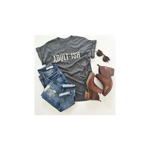 New Arrive Unisex Casual Crewneck ADULI-ISH Funny Letter T-Shirt Graphic Outfits Hipster Hip Hop Top Cotton Lady Tee Shirts