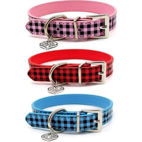 Cat Collar Adjustable Kitten Neck Strap For Small Cat Kitten Necklace Crystal Diamond Heart Pendant Pet Supplies Shiny Leather