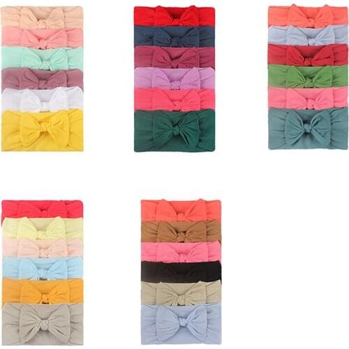 6pcs/lot Toddler Soft Skin-friendly Elastic Nylon Headband Solid Color Handmade Knotted Infant Hairband Fashion Bowknot Headwear