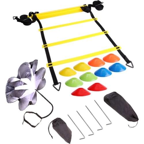 Adjustable Footwork Soccer Football Fitness Speed Rungs Agility Ladder Training Equipment Kit with Resistance Parachute Disc